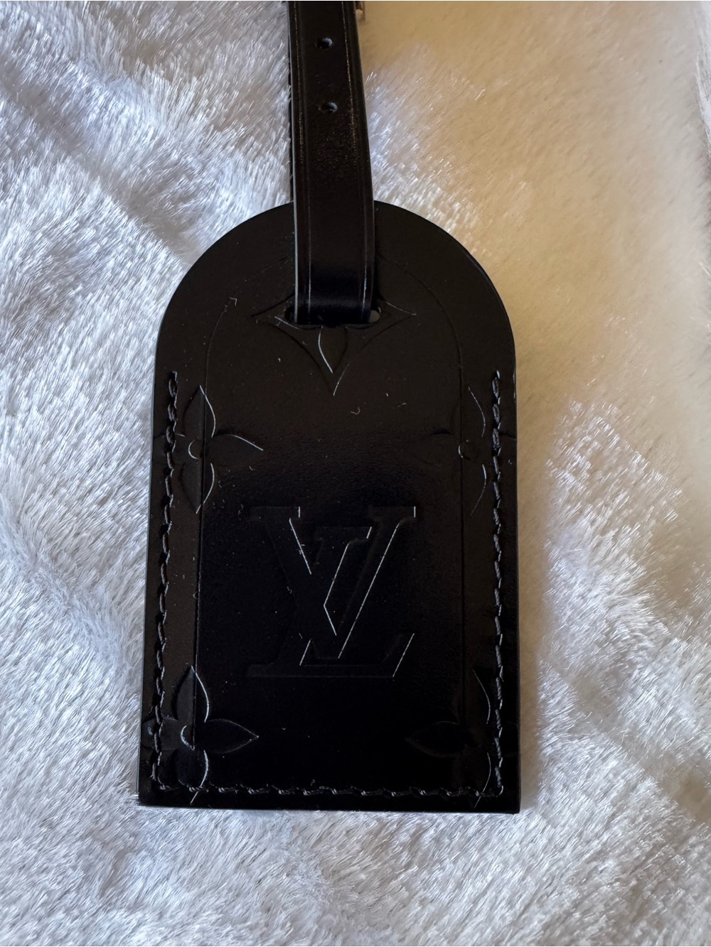 Louis Vuitton Black Leather Luggage Tag with Strap